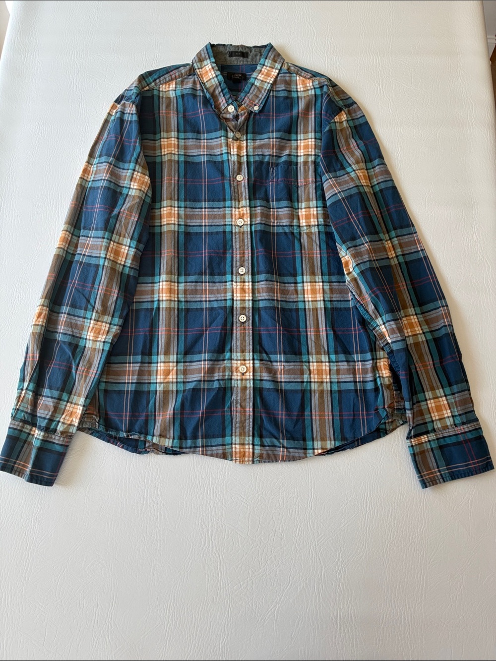 J. Crew Plaid Button-Down Shirt in Blue and Tan